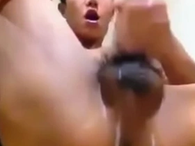 Asian guy shows hole and jerks his cock