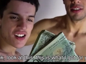 Latino twink and jock boyfriends get paid to have threesome with filmmaker pov