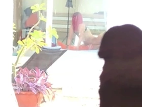I masturbate, spying at the neighbors who have lesbian sex
