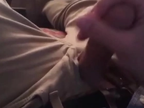 Step son mastubates on the couch next to mom