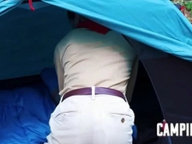 Twinks participate in threesome during camping