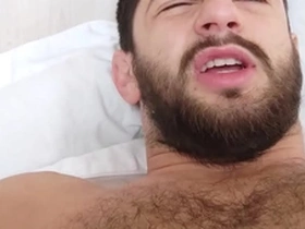 In bed with a hairy hunk - morning wood hard uncut cock - musky ripe pits and bedsheets