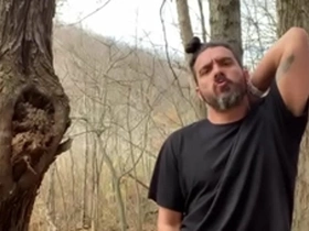 Horny latino hippie jerking off outside caught in the woods