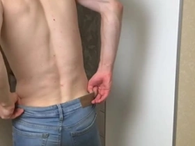 Hot boy in blue skinny jeans stroking his long dick (23cm)/ huge cum load