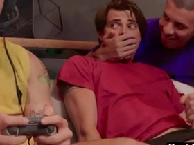 Hot guys fuck next to gaming friend