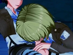 Armin arlert and eren yeager take turns sucking cock before doing anal - on titan hentai