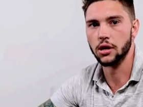Tattooed stud stroking his hairy shaft during solo scene