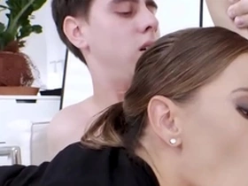 Bisexual office babe fucked in mmf 3some after deep sucking