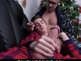 Twink step son fucked by step dad while waiting for santa claus
