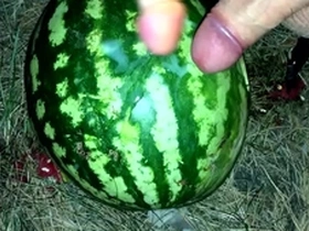I found a watermelon in the forest and fucked it with two members / male orgasm / russian dirty talk / dildo