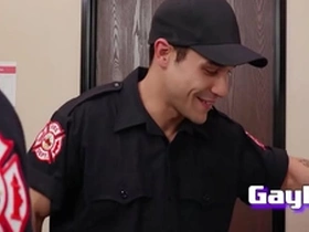 Studs from firedept give eachother a spicy blowjob