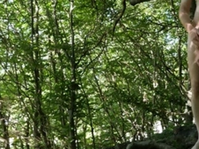 Naked forest masturbation by road