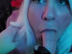 Blonde elf pukes cum: femkittenboy bj makes him cum 3 times, ends with exploding cum puking throatpie