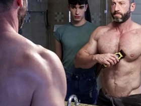 Shy twink rob quin helps his stepdaddy muscled madison to shave his body. as he reaches the crotch, the boy jumps at the chance of getting a taste of his stepdad's cock.