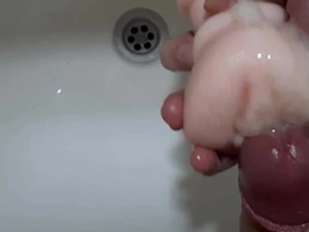 Such intense orgams using a vagina toy over his sink