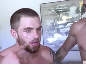 Huge cock jayden marcos fucks and drops a huge facial on hairy redhead dustin hazel