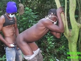 Wild fuck outdoors between two straight friends on a walk in the bush and in the cold, they start jerking off and fucking