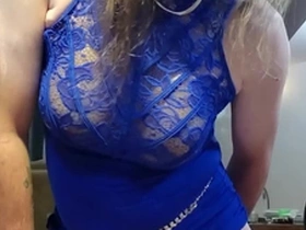 Sexy sissy in a blue dress