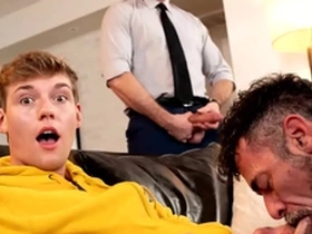 Twink jack bailey gets his mouth full of filthy pubic hairs from his stepdad lawson james hairy asshole while his buddy pierce paris anal fucks him!