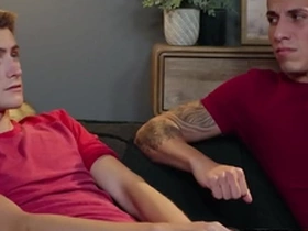 Stepdad fucks stepson and his boyfriend in threesome