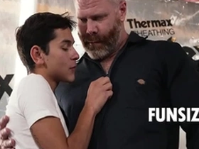 Twink meets handyman in basement and gets handsy