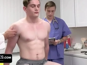 Fit boy goes for annual check-up but the doctor and his medical student give him the full package