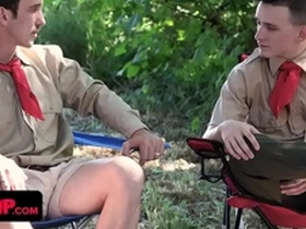 Innocent scout boy gets his tight ass pounded in the middle of the forest by two scout leaders