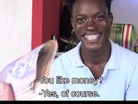 Straight ebony twink with braces and from jamaica paid to fuck gay filmmaker pov