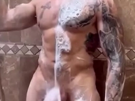 Solo shower with a huge dick