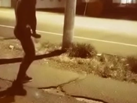 Naked in public, jerking off on a public street. getting caught fucking fab perv here