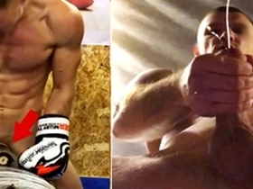 A real russian fighter in training fucks his boxing bag and cums on gay men's faces...